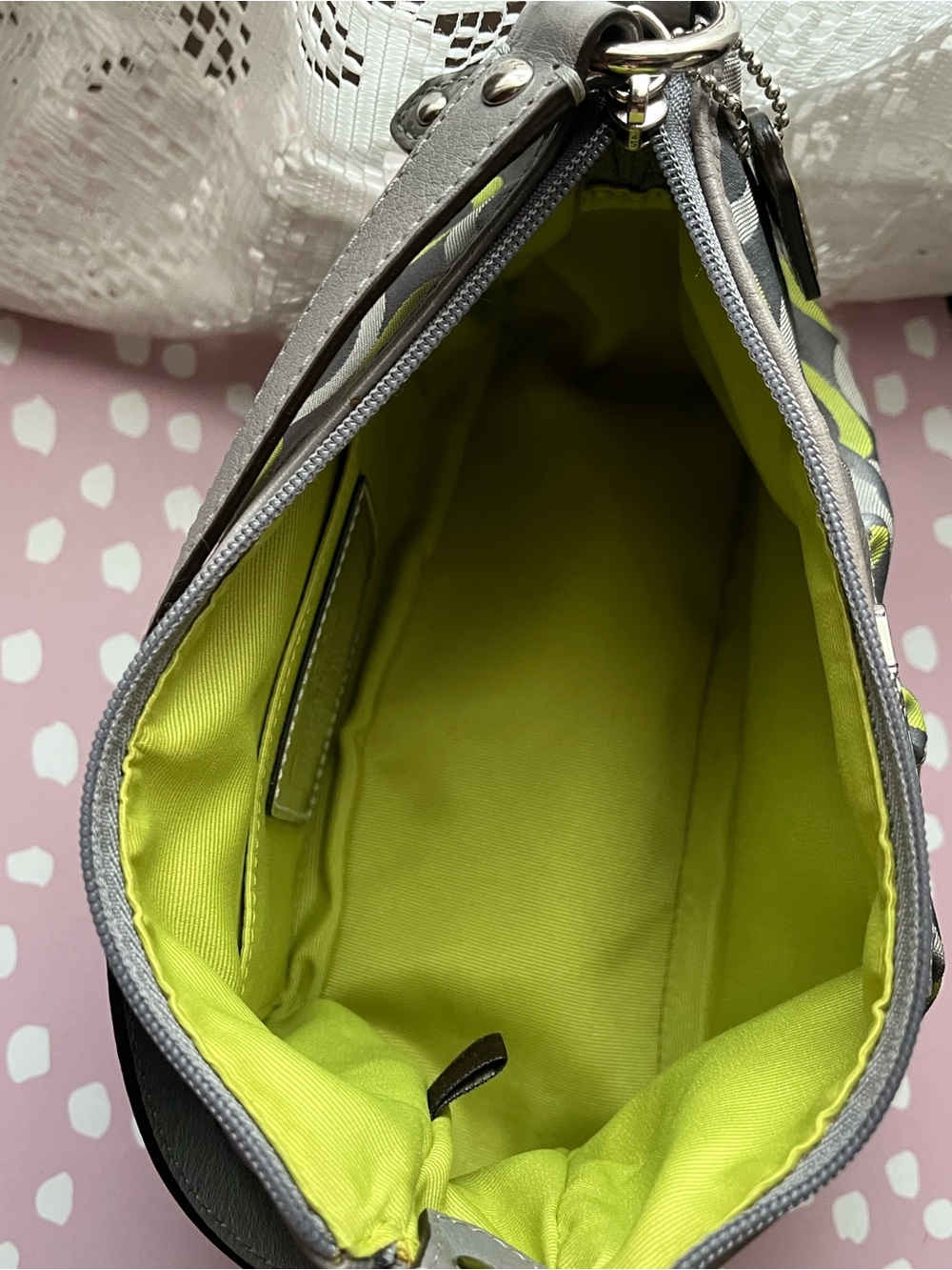 Coach Op Art Gray 🩶💚 Lime Signature Jacquard Mini Shoulder Bag Y2K, EUC - Picture 7 of 13